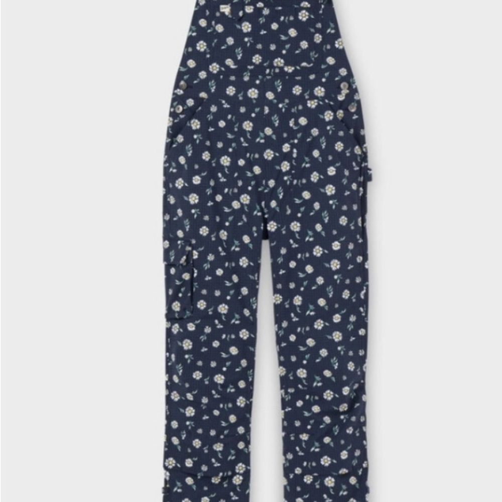 Duluth Trading Co Navy Floral gardening overalls